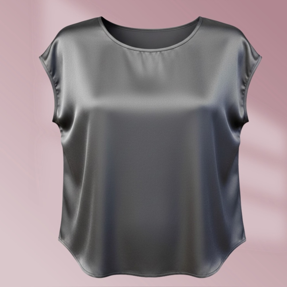 Nicole Miller New York Solid Gray Satin Top Blouse Sz XL NWOT